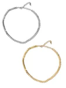 OOMPH Set of 2 Gold-Toned & Silver-Toned Choker Necklace