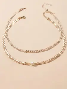 OOMPH Set of 2 Gold-Toned & Navy Blue Choker Necklace