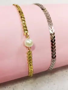 OOMPH Set of 2  Gold-Toned & Silver-Toned Choker Necklace