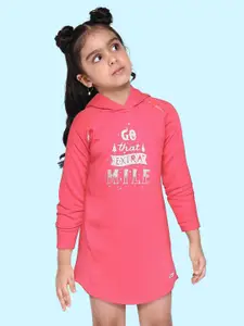 toothless Girls Pink & Silver Typography Printed Hooded Jumper Dress