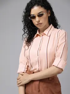 The Roadster Lifestyle Co. Women Striped Spread Collar Longline Casual Shirt