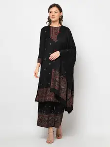 Safaa Women Black Ethnic Motifs Woven Designed Unstitched Dress Material