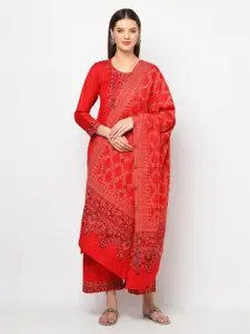 Safaa Red & Cream-Coloured Viscose Rayon Unstitched Dress Material
