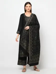 Safaa Black & Silver-Toned Viscose Rayon Unstitched Dress Material