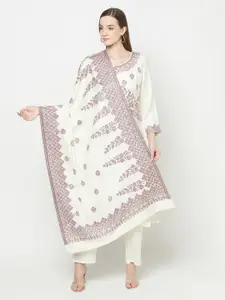 Safaa White & Pink Acro Wool Unstitched Dress Material