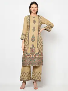 Safaa Brown & Blue Woven Design Acro Wool Unstitched Dress Material