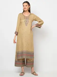Safaa Brown & Green Viscose Rayon Unstitched Dress Material