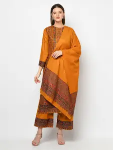 Safaa Mustard & Green Woven Design Acro Wool Unstitched Dress Material