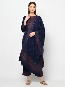 Safaa Navy Blue & Red Viscose Rayon Unstitched Dress Material