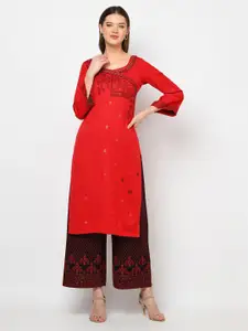 Safaa Red & Black Viscose Rayon Unstitched Dress Material