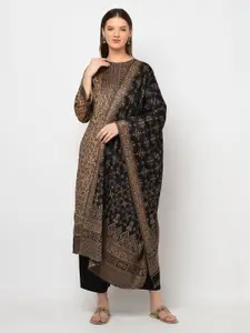 Safaa Brown & Black Viscose Rayon Unstitched Dress Material