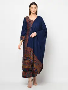 Safaa Navy Blue & Brown Woven Design Viscose Rayon Unstitched Dress Material