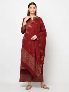 Safaa Maroon & Gold-Toned Viscose Rayon Unstitched Dress Material