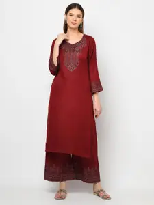 Safaa Maroon & Blue Viscose Rayon Unstitched Dress Material
