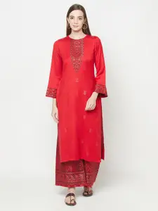 Safaa Red & Black Woven Design Acro Wool Unstitched Dress Material