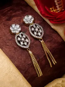 aadita Gold-Toned & White Geometric Drop Earrings