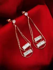 aadita Gold-Plated AD Studded Contemporary Drop Earrings