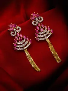 aadita Gold-Toned & Pink Floral Drop Earrings