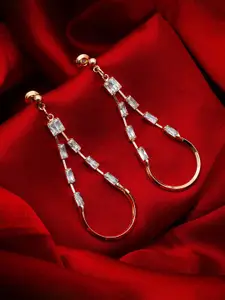 aadita Gold-Toned & White Geometric Drop Earrings