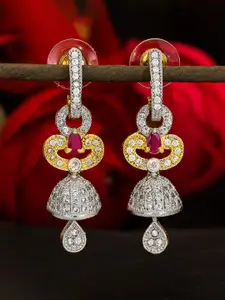 aadita Gold-Toned & White Dome Shaped Jhumkas Earrings