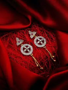 aadita Gold-Toned & White Geometric Drop Earrings