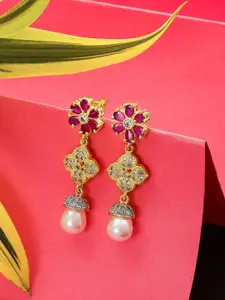 aadita Gold-Plated Handcrafted Contemporary AD-Studded Drop Earrings