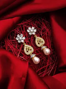 aadita Gold-Toned & White Floral Drop Earrings