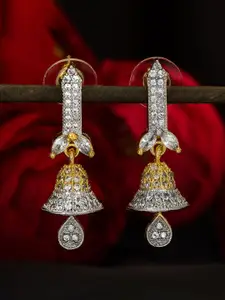 aadita Gold-Toned & White Geometric Jhumkas Earrings