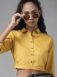 Roadster Women Mustard Yellow Pure Cotton Casual Shirt