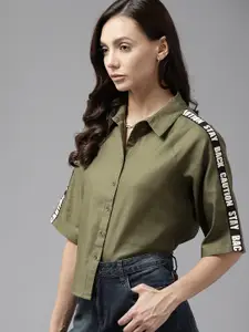 Roadster Women Olive Green Pure Cotton Casual Shirt