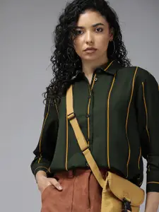 The Roadster Lifestyle Co. Women Striped Spread Collar Longline Casual Shirt