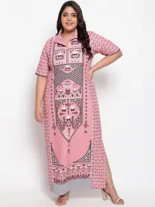 Amydus Women Plus Size Pink Ethnic Motifs Maxi Dress