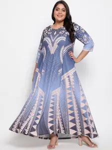 Amydus Plus Size Women Blue Ethnic Motifs Maxi Dress