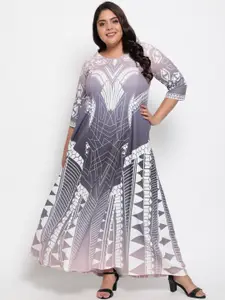 Amydus Women Plus Size Grey & White Maxi Dress