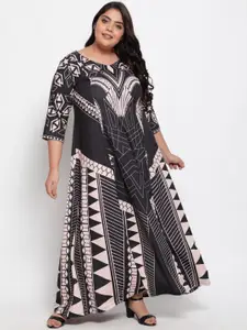 Amydus Women Plus Size Black & Off-White Maxi Dress