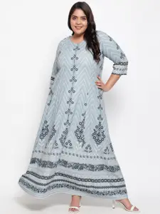 Amydus Women Plus Size Blue Aaloka Printed Maxi Dress