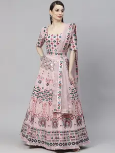 SHUBHKALA Pink Embroidered Sequinned Semi-Stitched Lehenga & Unstitched Blouse With Dupatta