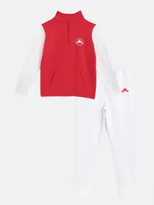 Rute Girls Red & White Cotton Fleece T-shirt with Pyjamas