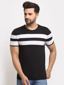 MACK JONNEY Men Black & White Striped Cotton T-shirt