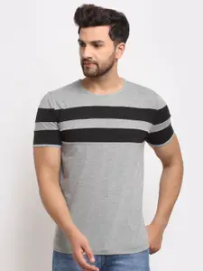 MACK JONNEY Men Grey & Black Striped Cotton T-shirt