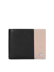 Eske Men Black & Peach-Coloured Colourblocked Leather Two Fold Wallet