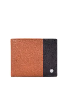 Eske Men Brown & Black Colourblocked Leather Two Fold Wallet