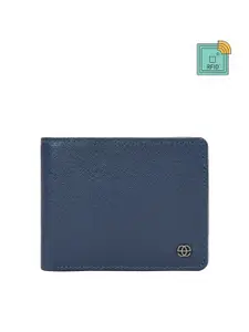 Eske Men Navy Blue Textured Leather Two Fold Wallet