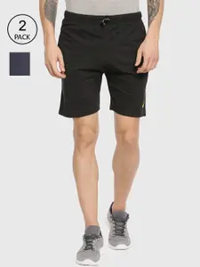 ARDEUR Men Pack Of 2 Black & Grey Solid Regular Shorts