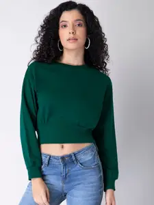 FabAlley Women Green Front Panel Cropped Sweatshirt