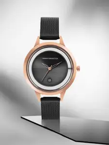 French Connection Women Black Dial & Black Stainless Steel Straps Analogue Watch FC29BM