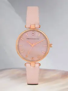 French Connection Women Pink Mother of Pearl Dial & Pink Leather Straps Analogue Watch FC27P