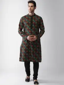 KISAH Men Printed Regular Fit Gundi Buttons Kurta Churidar Set