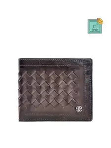 Eske Men Brown Textured Leather Two Fold Wallet