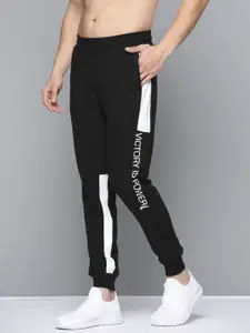 Slazenger Men Black Printed Detail Bio-Wash Athleisure Joggers with Contrast Panelling